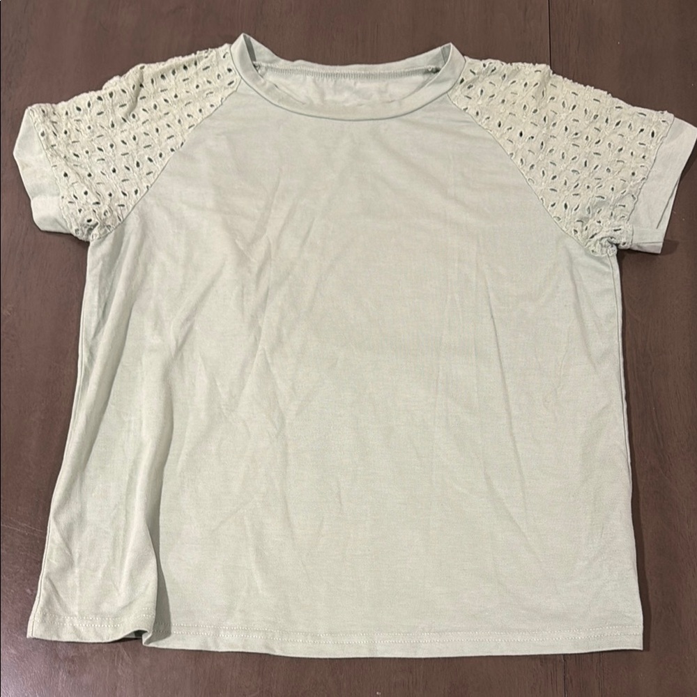 SHEIN Beige Eyelet Sleeve Tee